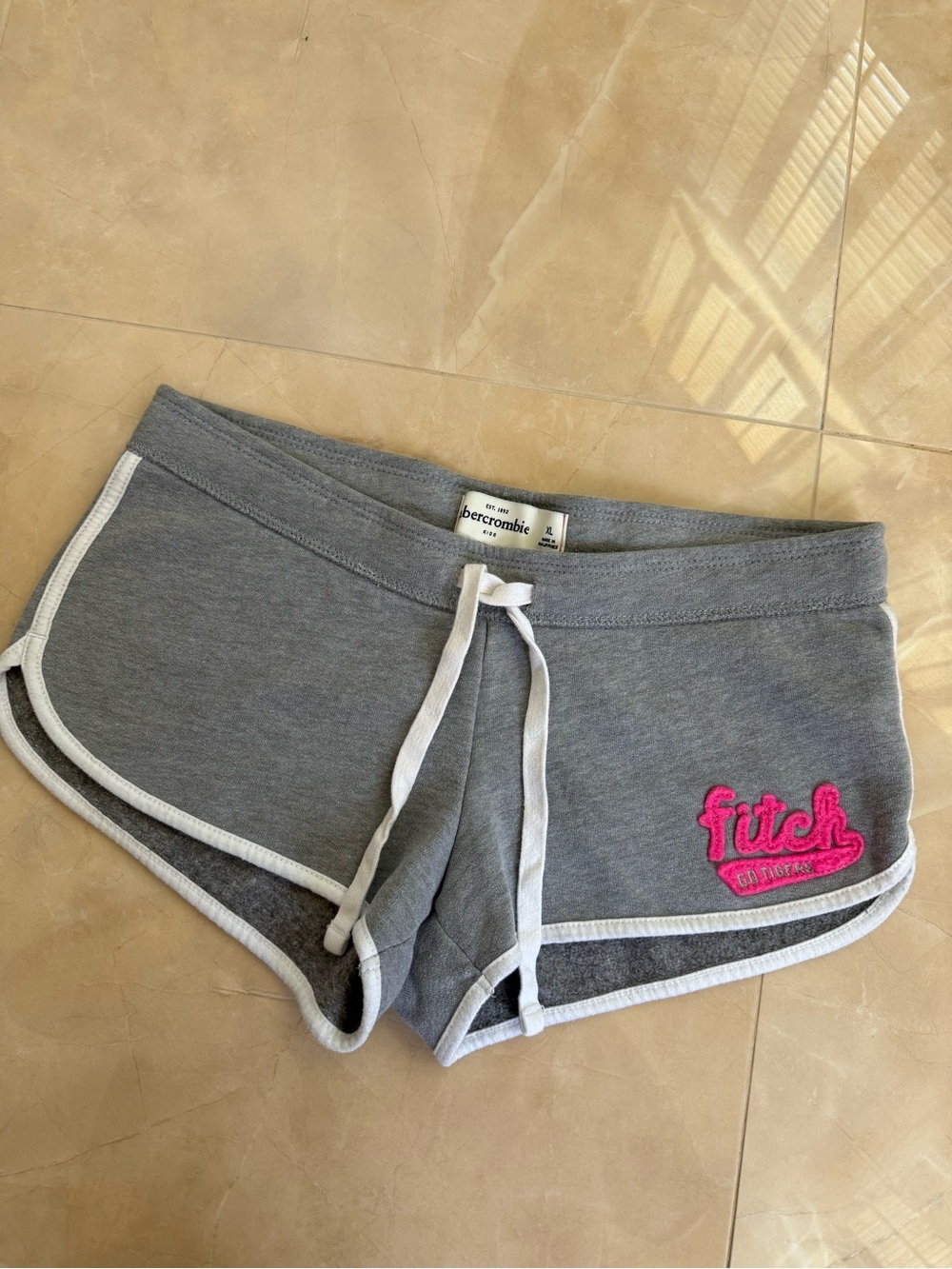 Abercrombie Kids lounge shorts pink embroidered script logo